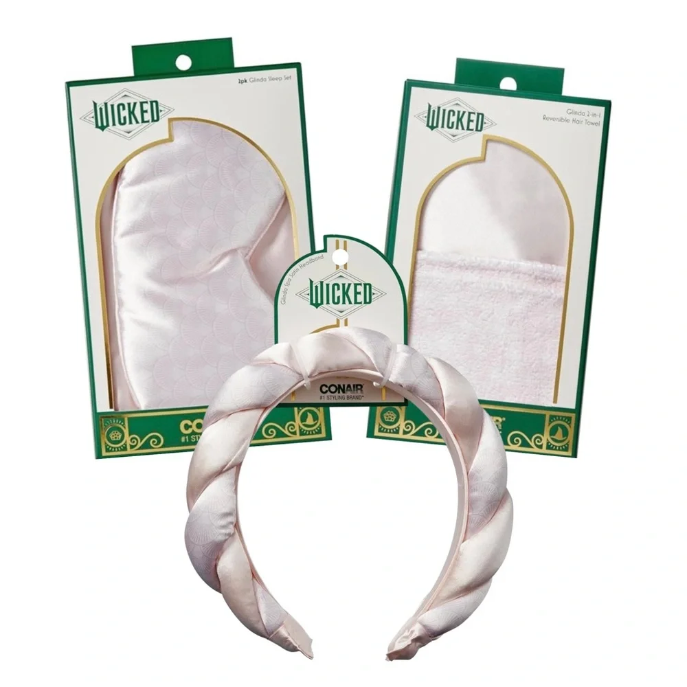 Wicked Glinda Self-Care Collection: Satin Sleep Set, Hair Towel, Spa Headband - Picture 1 of 16
